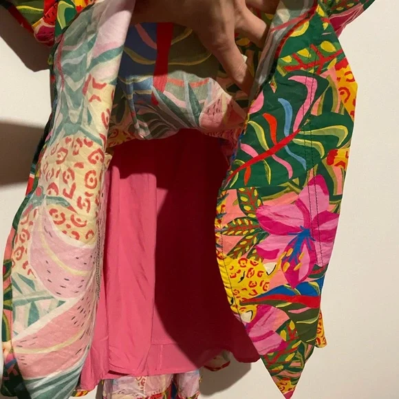 Multicolor Boho Womens Tropical Print‎ Butterfly Sleeve Dress size small - Picture 6 of 8